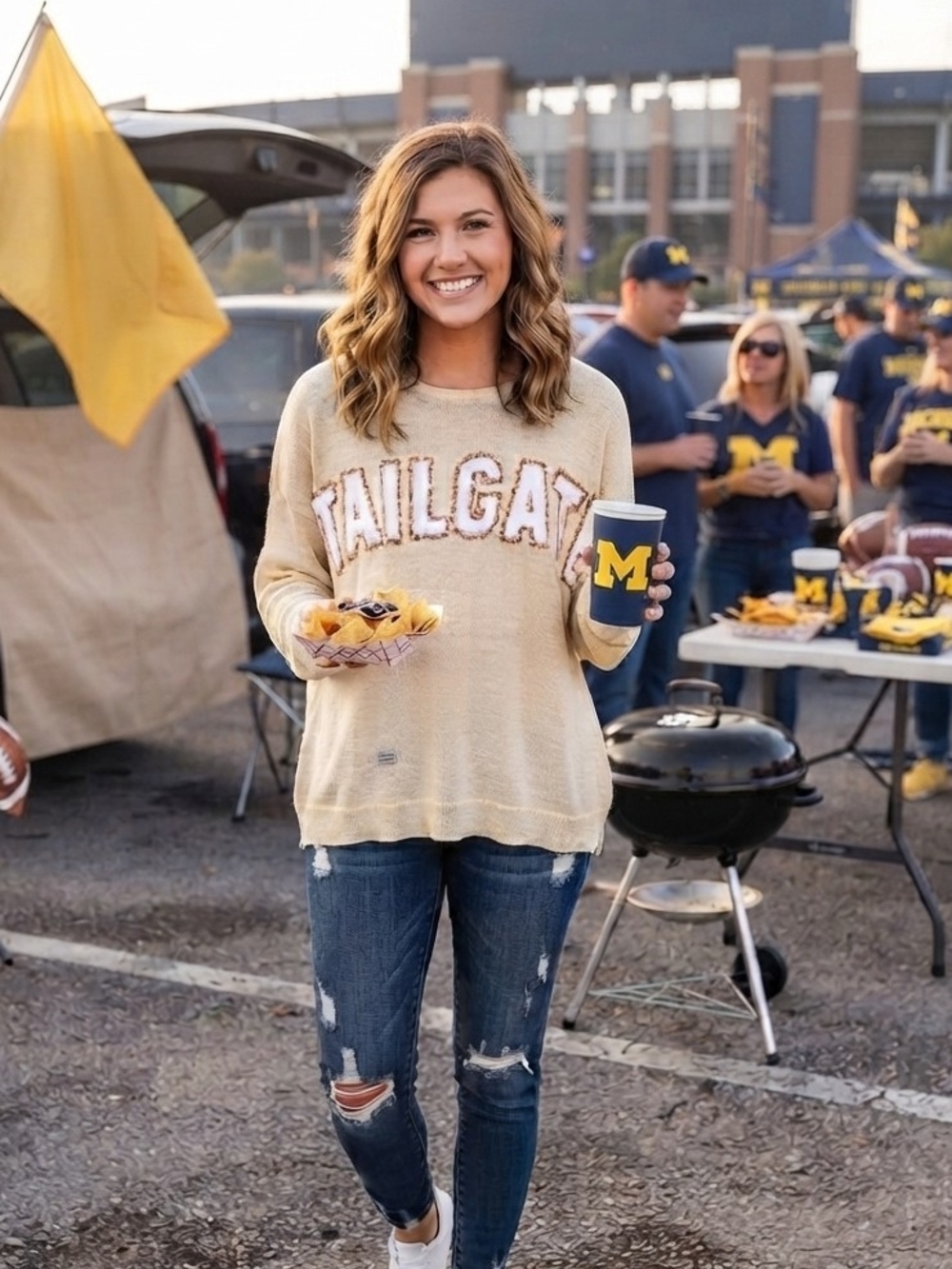 Simply Southern Cream 'TAILGATE' Crewneck Sweater